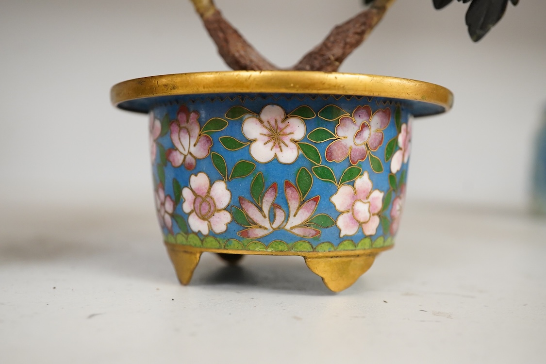 A pair of Chinese cloisonné hardstone trees, 21cm high